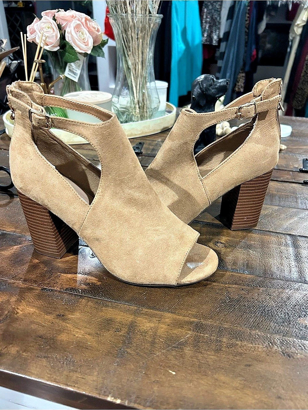 Parker and sky 12sk Suede-Look Block Heel Sandals in Brown